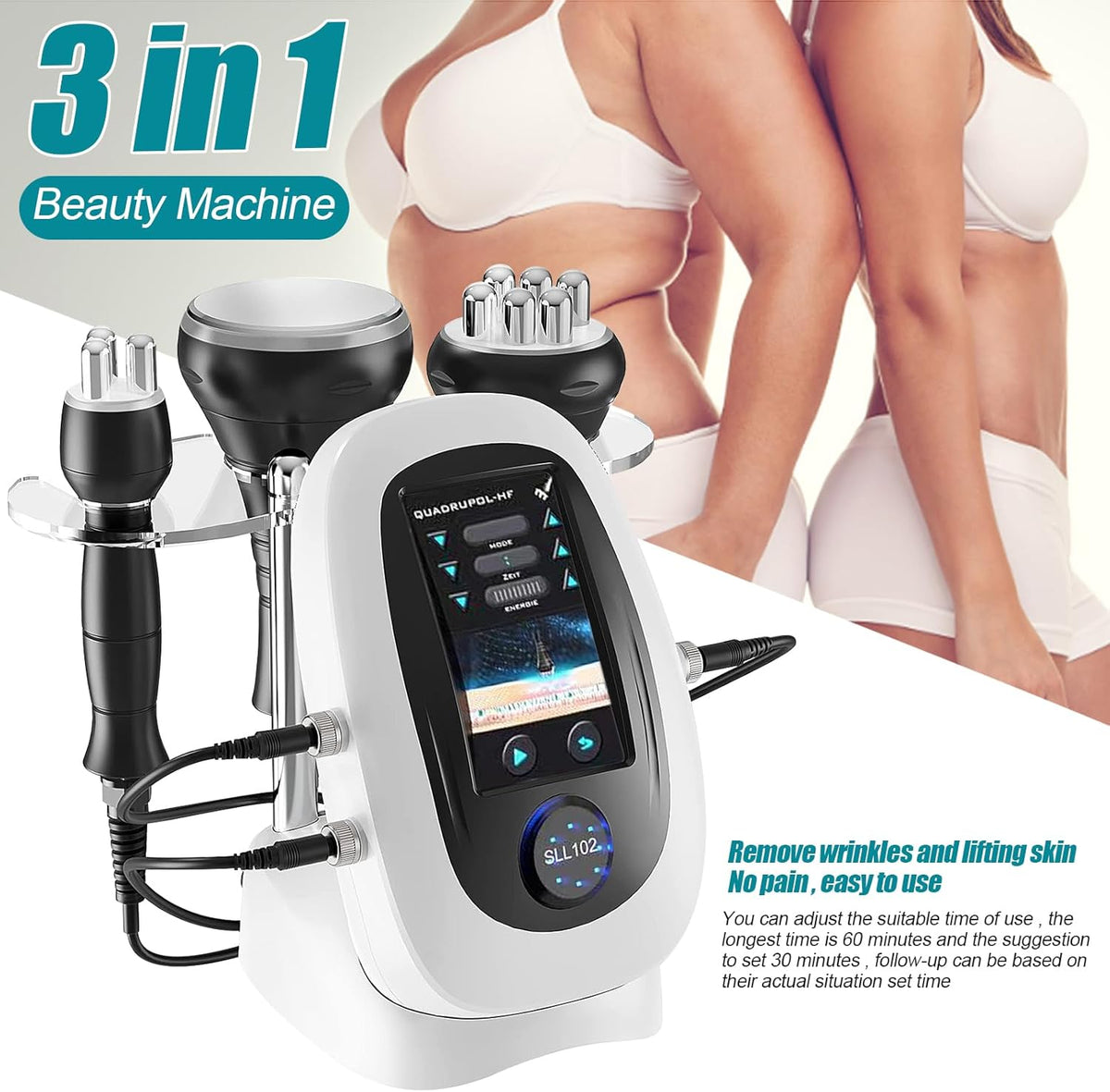 3-In-1 Ultrasoon Cavitatie En Radiofrequentie Apparaat – Cavitatie Apparaat – Radiofrequentie Apparaat – Anti-Cellulitis Apparaat – Huidverstevigingsapparaat – LED-Display – Geschikt Voor Lichaam En Gezicht
