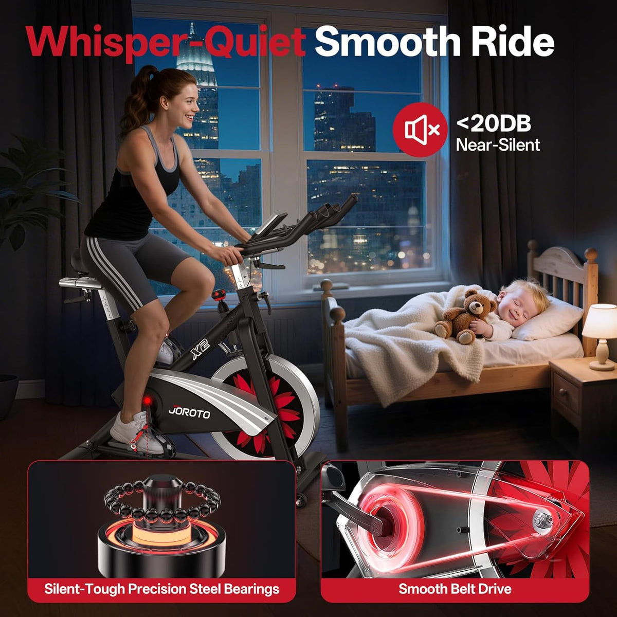 JOROTO X2/X2PRO Bluetooth Home Exercise Bike Magnetic Belt Drive Indoor Bicycle with 18kg Flywheel, 160kg Weight Capacity