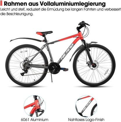 Hiland Mountainbike, 27,5 inch, 18 versnellingen, verende vork, aluminium frame, schijfrem voor mannen en vrouwen, MTB oranje fiets