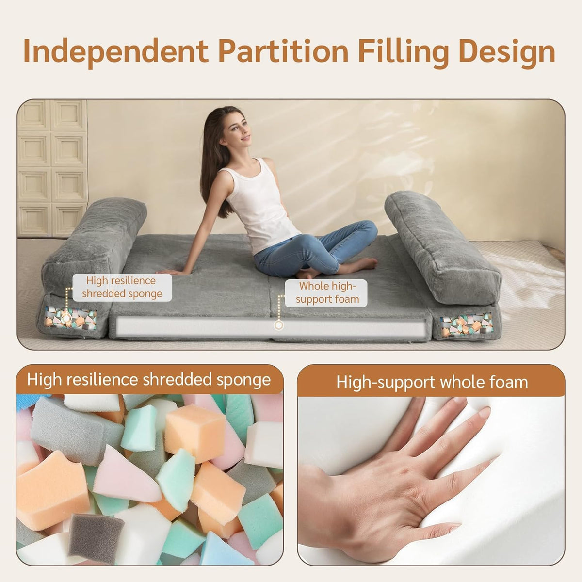 Maxyoyo Bean Bag Bed Foldable Sofa Floor Mattress for Adults, Extra Thick 6 Way Folding Sofa Sofa Bedroom Living Room Grey 75x240cm