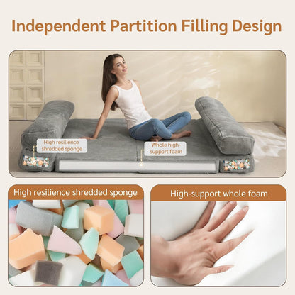 Maxyoyo Bean Bag Bed Foldable Sofa Floor Mattress for Adults, Extra Thick 6 Way Folding Sofa Sofa Bedroom Living Room Grey 75x240cm