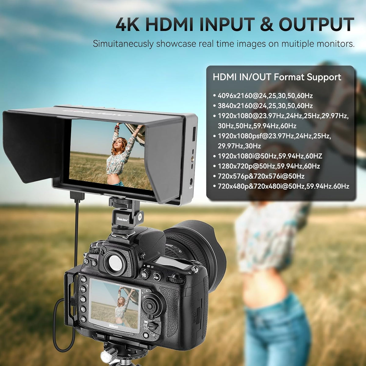 Desview A5 camera Field Monitor Touchscreen 5,5 inch, cameramonitor Full HD 1920 x 1080 IPS met 4K HDMI 2.0 Loop In/Out, 3D LUT Video Peaking Focus Assist voor DSLR