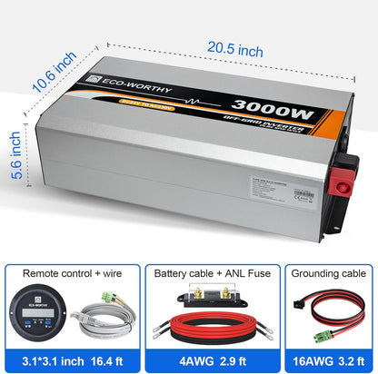 Omvormer – Spanningsomvormer – Inverter – Off-grid Omvormer – Zuivere Sinusgolf – 3000W Continu Vermogen – LCD Display Met Slimme Ventilator