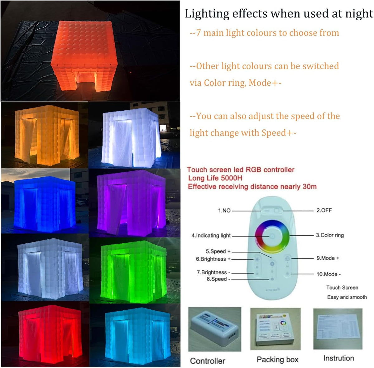 SAYOK Opblaasbaar fotostand-huis met LED-licht en luchtblazer | 2,5m draagbaar fotostand-decorat voor feest-bruiloft-evenement (Twee deuren)