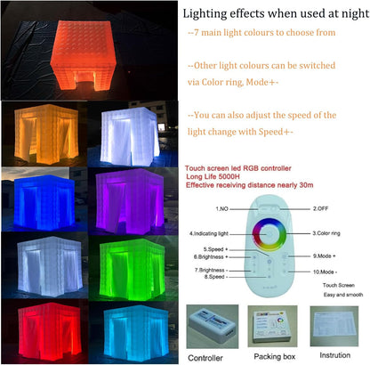 SAYOK Opblaasbaar fotostand-huis met LED-licht en luchtblazer | 2,5m draagbaar fotostand-decorat voor feest-bruiloft-evenement (Twee deuren)
