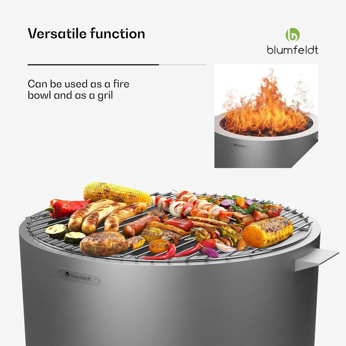 blumfeldt Ignite Pure vuurschaal - bijna rookvrij, roestvrijstalen frame, draagbaar en compact, incl. grillrooster en regenbescherming, gemakkelijk schoon te maken, perfect voor tuin & camping