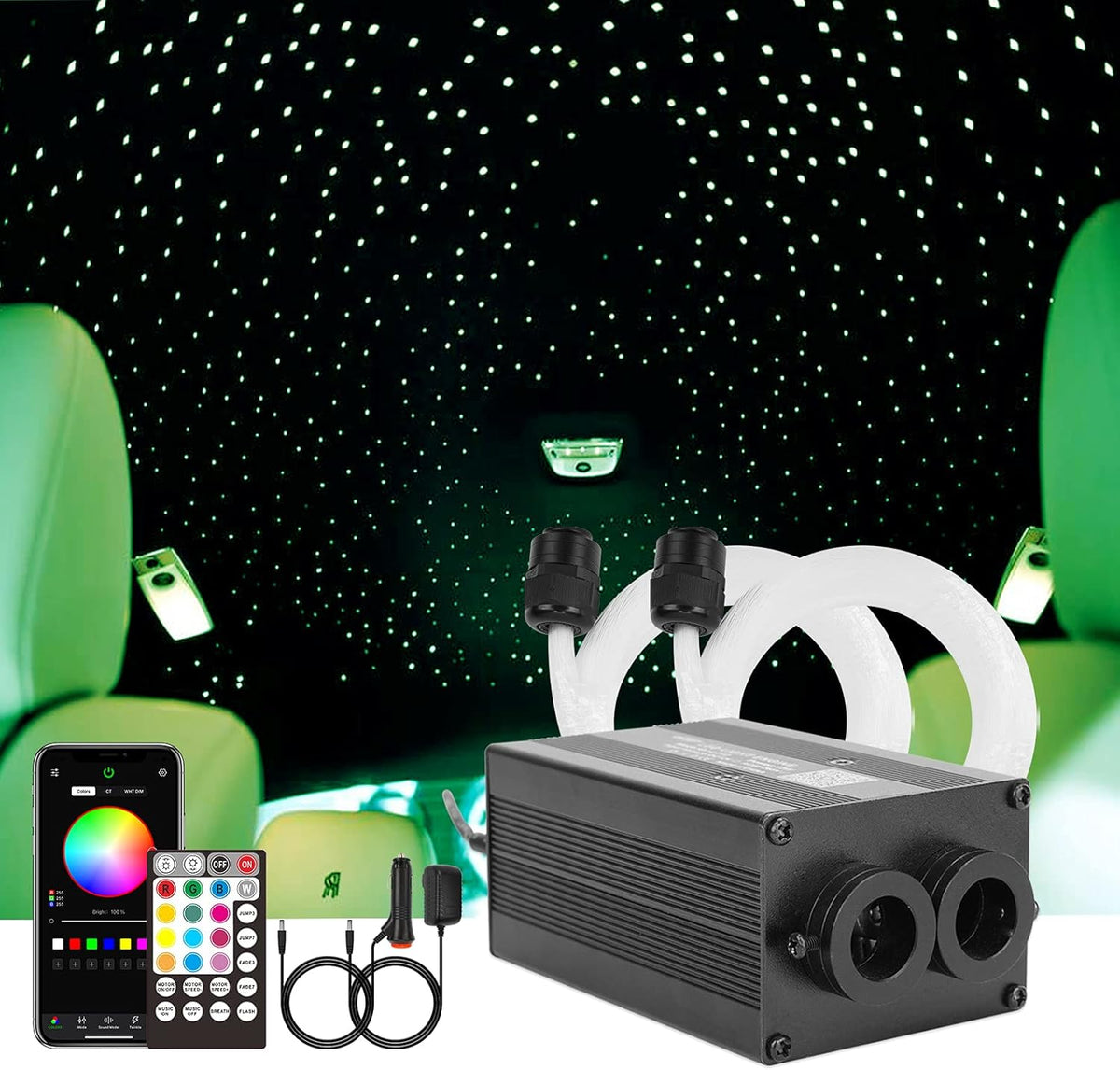 CHINLY Bluetooth 12W RGBW Twinkle LED Fiberglass Star Ceiling Lights Kit App/Remote Control Mixed 400pcs x 3m for Home/Car
