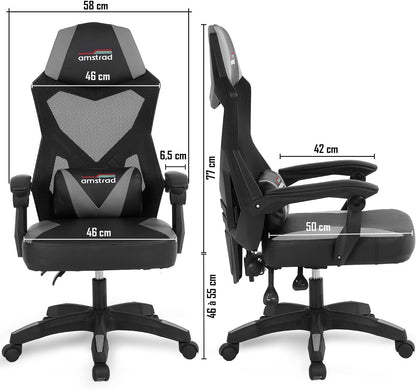Ergonomische gamingstoel, bureaustoel, wit en zwart, ademend net, verstelbare rugleuning 135 graden