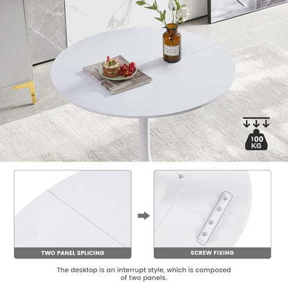 Modern Round Dining Table, Bar Table, Desk, Suitable for Kitchen, Dining Room, Living Room and Office, for 2-4 People, Diameter 100 cm, White - QUORE