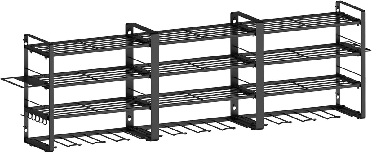 W-17 4-laags metalen heavy-duty garagegereedschap, werkplaatsschuur, organizer met 4 extra boorhouders (120 x 25 x 45 cm, 4 lagen)