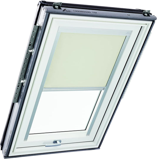 Original Roto Blackout Roller Blind ZRV Almost Full Darkening Guide Rail Silver For Roto Skylight Series Designo R6/R8, i8 and Classic 64/84 with Size 065/118 | 06/11 Beige - QUORE