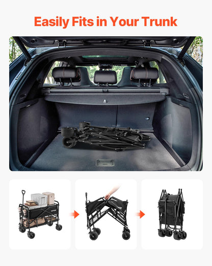VEVOR Dubbeldekker vouwwagen, inklapbaar, 300 liter, zware vouwwagen, verlengde lange tuinwagen met all-terrain wielen, ondersteuning tot 450 lbs, outdoor utility wagen voor kamperen, sport, winkelen