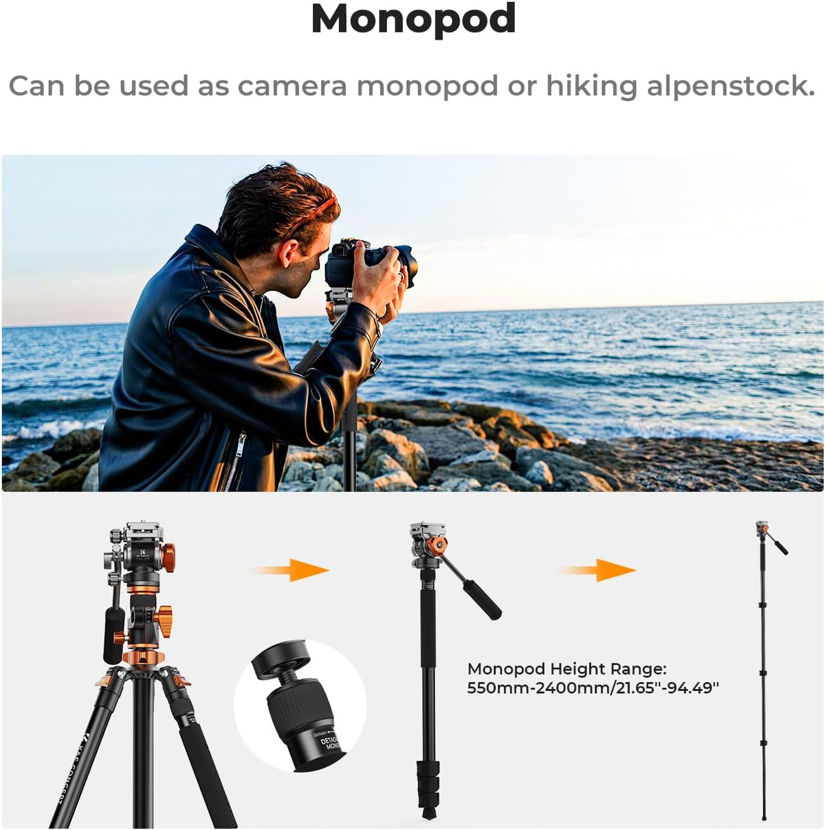 Camerastatief – Fotostatief – Videostatief – Reisstatief – Statief Met Monopod – 231 Cm Hoog – Hydraulische Kop