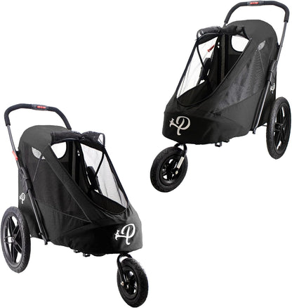 Breeze Black | Luxe hondenfietskar | groot formaat jogger | eenhandig opvouwbaar | luchtbanden | INCL regenhoes | bandenpomp | fietsadapter