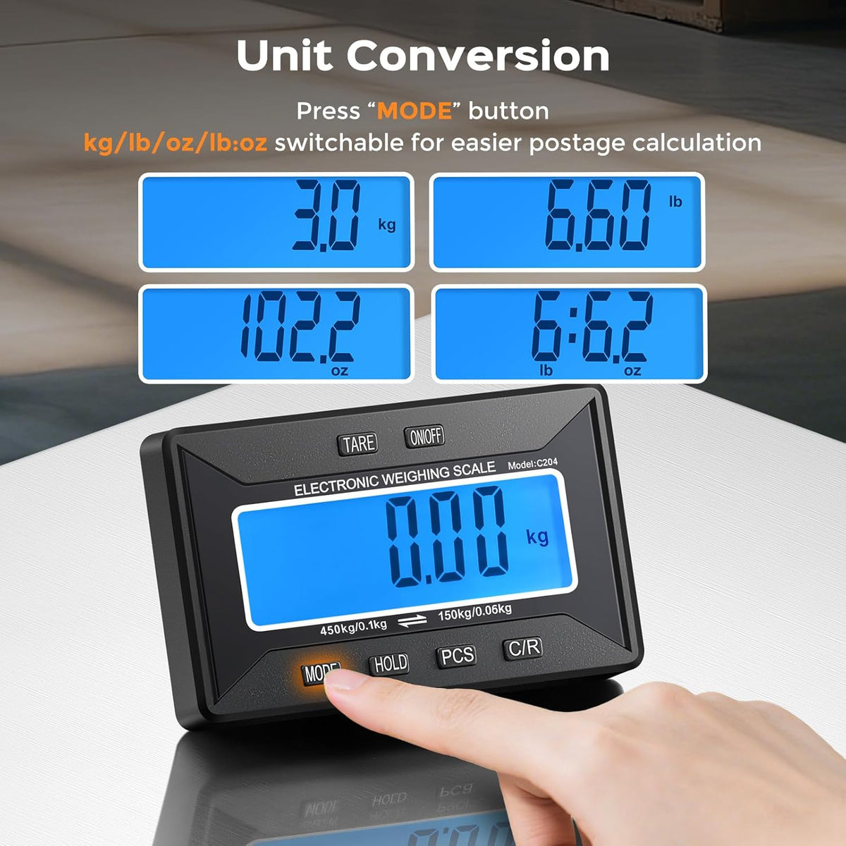 Bonvoisin Draadloze postweegschaal 450 kg met apart lcd-display, platform van roestvrij staal, dubbele stroomvoorziening met batterijen en net, kg/lb/oz/lb: oz, Tara/Hold/Countr-functie (450 kg GB)