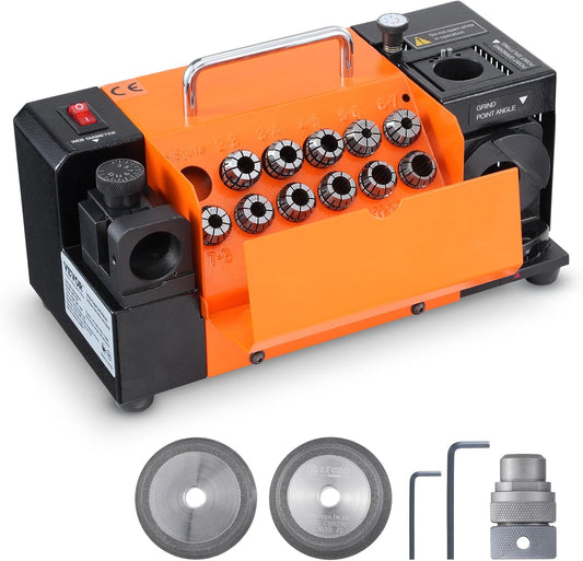 VEVOR Drill Sharpener, 3-13mm End Mill Grinder, Lip Relief Angle and 95°-135° Point Angle, Adjustable Drill, Portable Grinder with 11 Collets, CBN & SDC Wheel