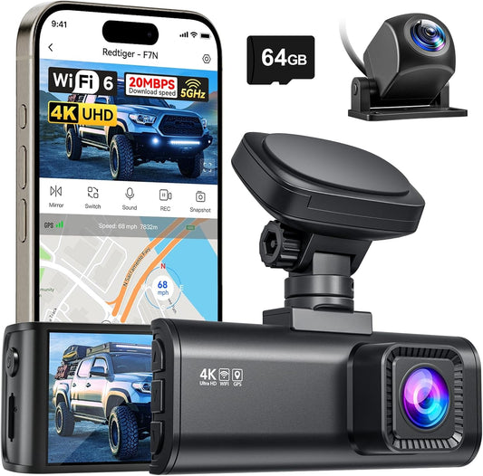 Dubbele Dashcam – Dashboardcamera – Autocamera – Auto Camera – Rijcamera – 4K Voorcamera en 1080P Achtercamera – 170° Groothoek met WiFi en GPS