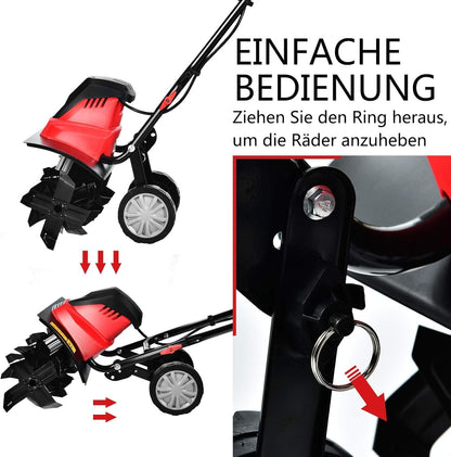 FANTASK 1500 W elektrische grondhak met 6 hakmessen, vloerfrees, tuinfrees, 43 cm werkbreedte en 22 cm werkdiepte 400 omw/m