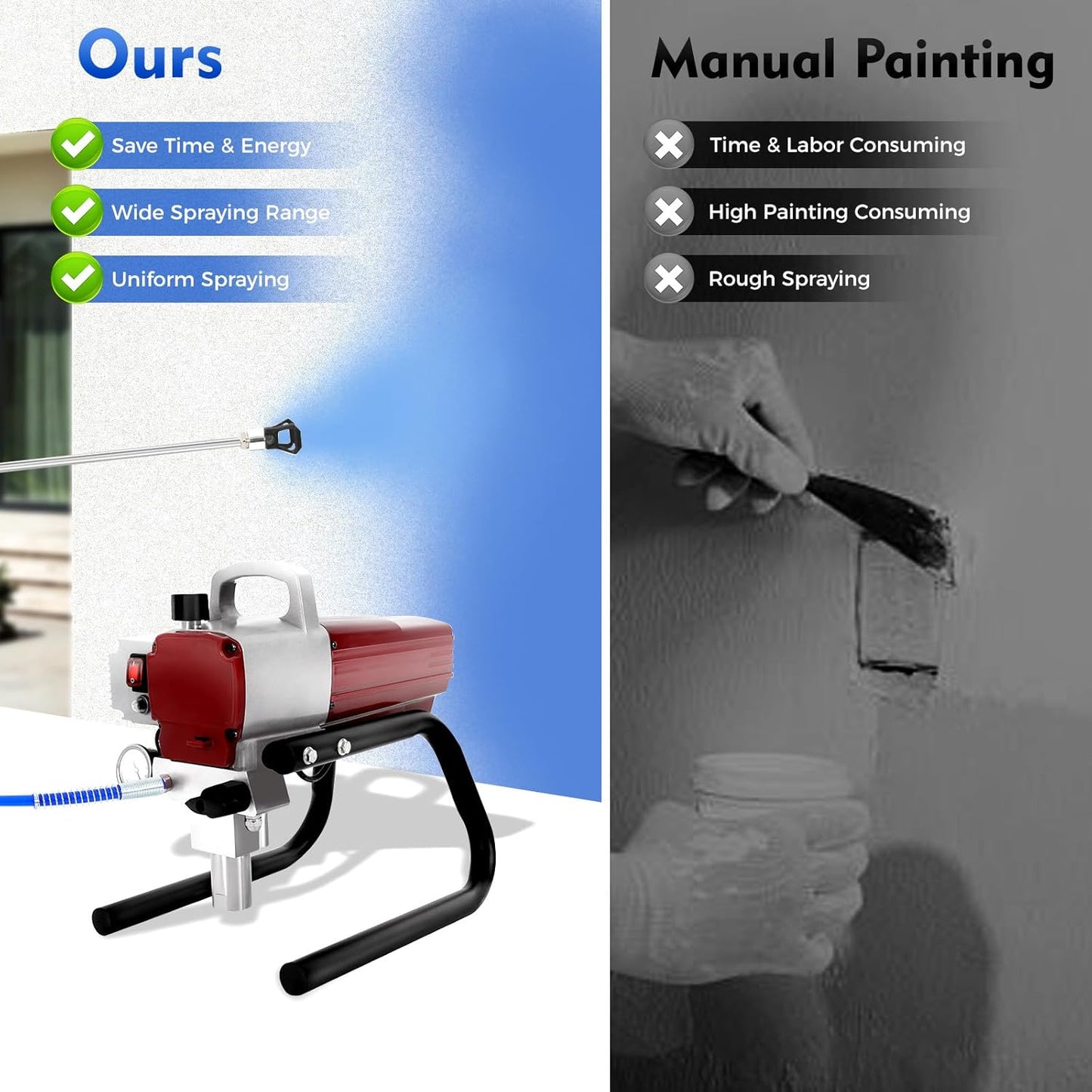 Airless Verfspuit – Verfspuitpistool – Spray Systeem – Elektrische Verfspuit – Hogedrukspuit – 1800W Krachtige Motor – Maximaal 1,8 L/Min Flow