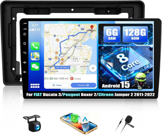 Android 15 Autoradio – Multimedia Systeem – Navigatie Radio – Draadloze CarPlay – Bluetooth Autoradio – 9 Inch Touchscreen – 8-Core Processor Met 6+128GB Geheugen