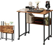 Computertafel - Computerbureau - Laptoptafel - Inklapbaar Kleine Tafel - Werktafel - Bijzettafel - met Wieltjes - Opvouwbare - IndustriëLe Stijl - voor - Thuis - Kantoor - 80 x 58 x 79 cm - Vintage Koffie