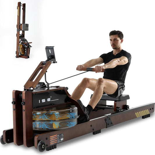 ISE SY-2023 Wood Rowing Machine for Home with LED Display App Compatible with Water Resistance Rowing Machine with Electric Water Pump - QUORE
