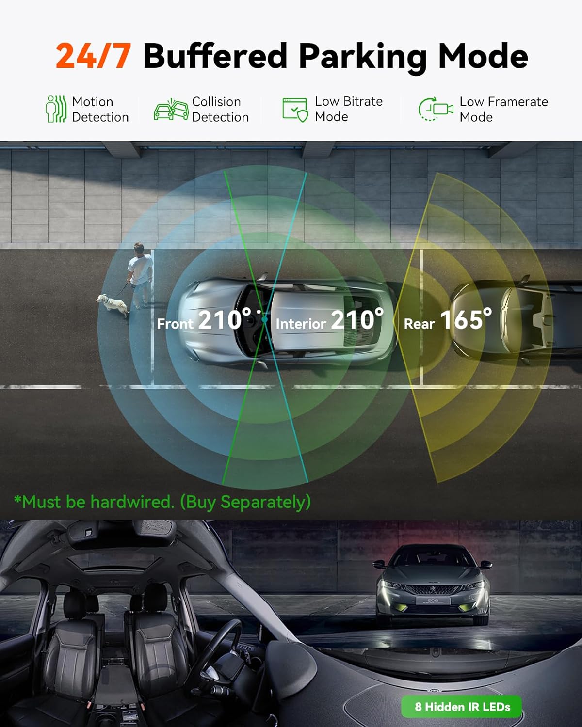 VANTRUE E360 Plus 3-kanaals 5.2K panorama+1440p dashcam met Dual STARVIS 2 HDR nachtzicht, 360° buffer parkeermodus dashcam, spraakgestuurde autocamera, APP, 1,54 inch touchscreen, max. 1TB