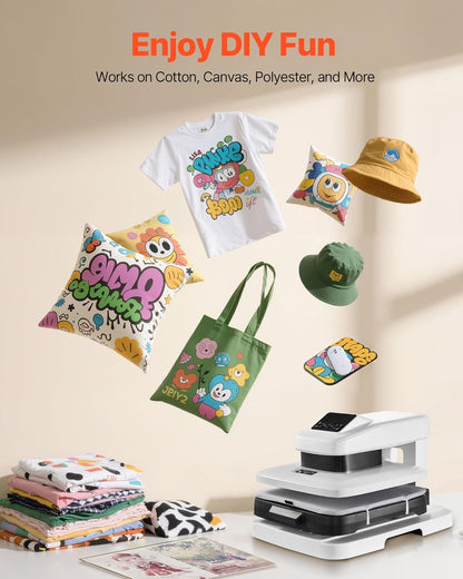 VEVOR Automatische hittepers (38 x 38 cm) T-shirt-pers met automatische vrijgave en instelbare druk, digitaal display, transferpers voor sublimatie vinyl warmteoverdrachtsprojecten, wit
