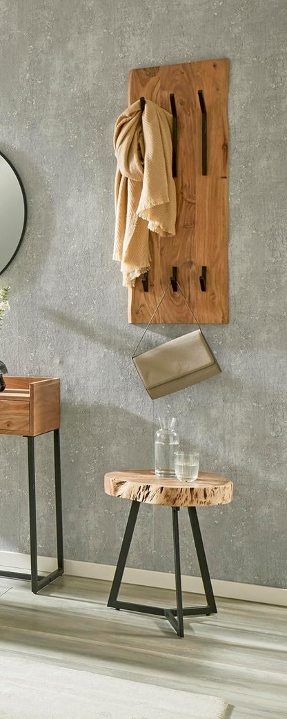 HAKU Bijzettafel acacia, zwart, Massief hout, metaal - Maat: H 50 cm x Ø 45 cm, Stijl: Stedelijk Collectief
