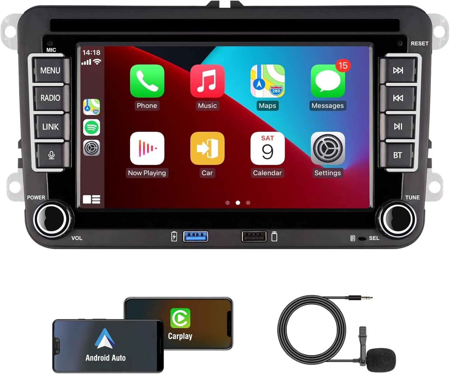 Linux Autoradio met 7 inch scherm voor Golf 5 6 VW Polo T5 Passat Touran Seat met navigatie, FM/AM, Apple CarPlay, Android Auto, stuurbediening, 2Din Dab auto radio met touchscreen