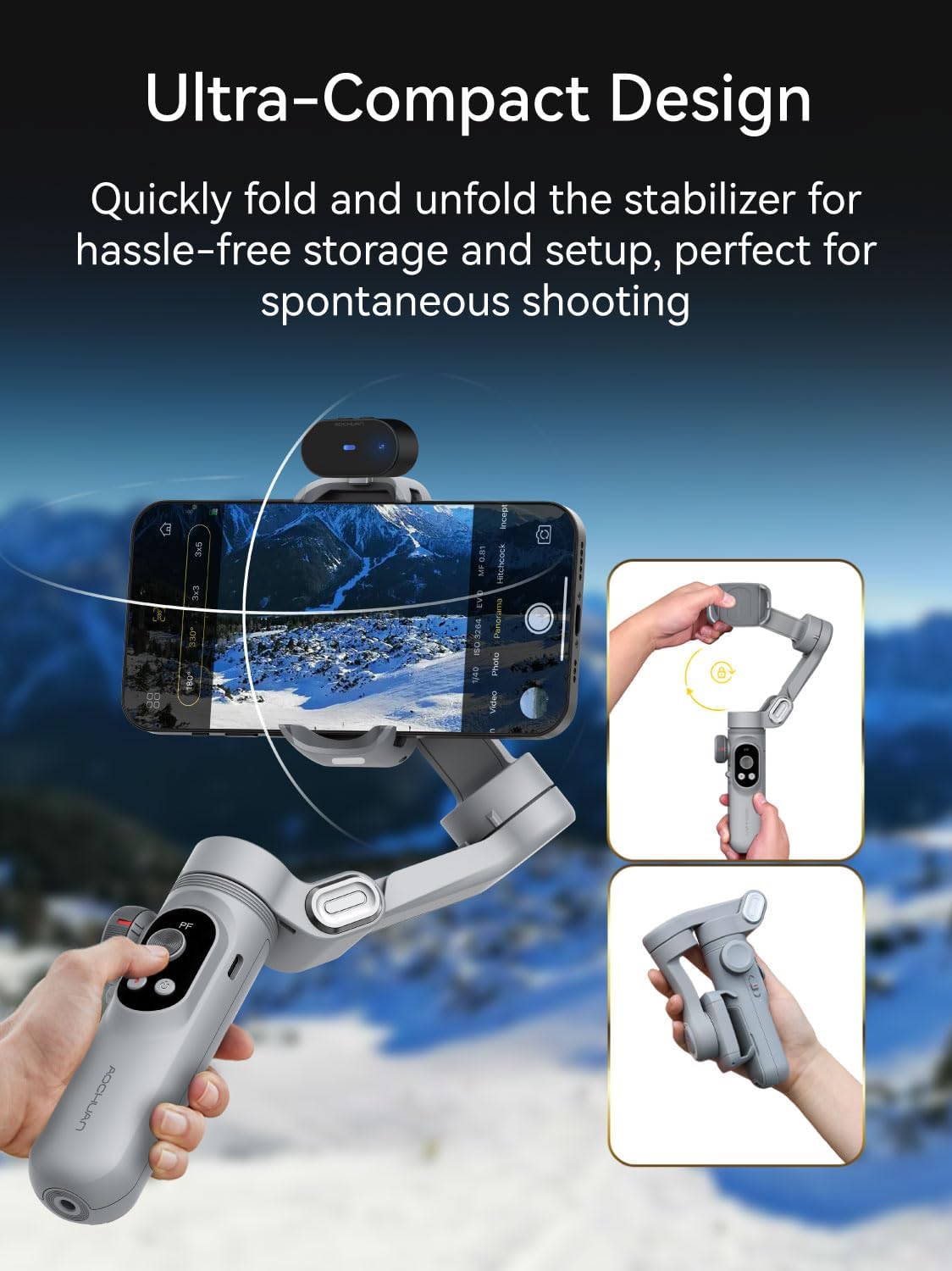 AOCHUAN 3-assige telefoon gimbal, gimbal stabilisator voor iPhone w/AI Vision Sensor, draagbaar voor iPhone/Andriod, telefoonstabilisator ingebouwd vullicht Perfect voor TikTok YouTube-Smart XPro AI
