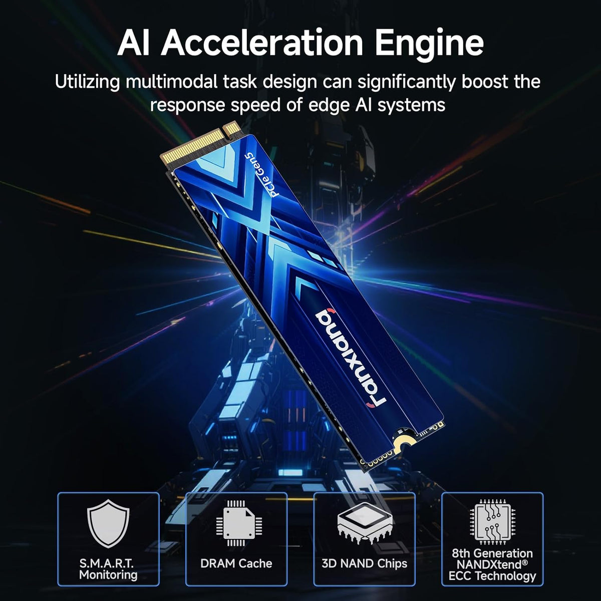 fanxiang 1TB NVMe SSD PCIe Gen5, lees-/schrijfsnelheden tot 14000/8500 MB/s met koelsticker, M.2 2280 PCIe 5.0 met DRAM en SLC, interne solid-state schijven voor desktops en laptops - PC-S910 Pro