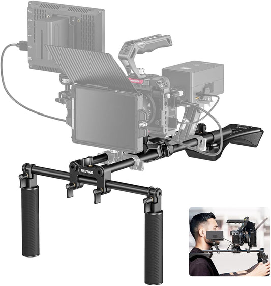 NEEWER Video-installatie voor schoudermontage met Arca Quick Release Dslr-camera en camcordermontage, dubbele handgrepen 15 mm staven (40 cm), videostabilisator voor filmmaken, compatibel met SmallRig