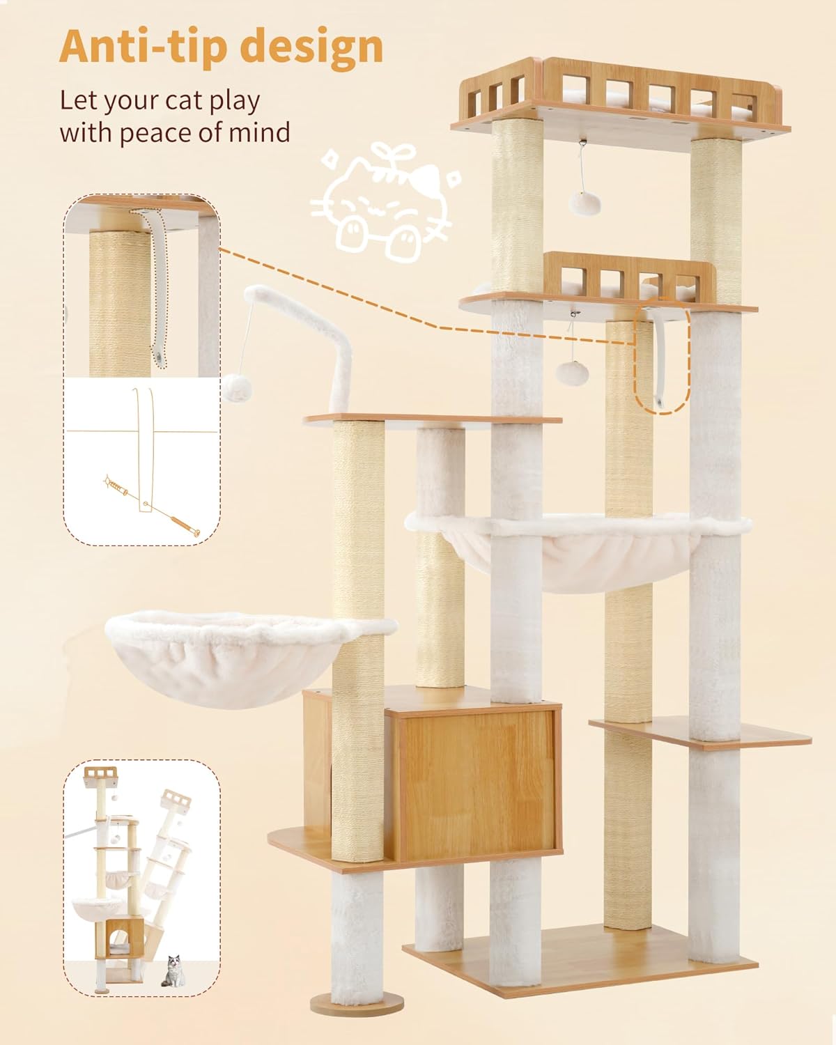 Krabpaal – Kattenboom – Krabmeubel – Klimpaal – Kattenmeubel – Walnootkleur – Duurzaam Sisal – Stabiel Ontwerp - QUORE