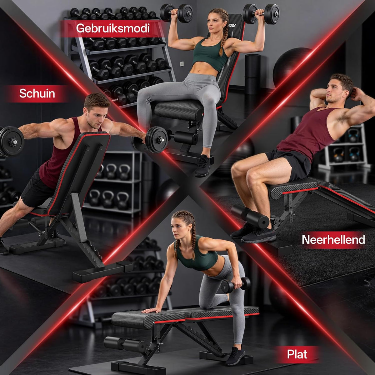 PASYOU Opvouwbare Halterbank, Belastbaarheid 300kg, Verstelbare Multifunctionele Fitnessbank voor Fullbody Training, Sportbank met Grepen voor Thuis en Sportschool (PA350)