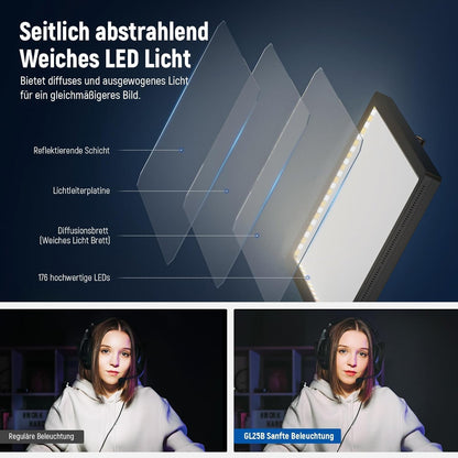 Videolamp – Streaming Licht – Webcam Lamp – Key Light – LED Paneel – 12,9 Inch – Dimbaar 2900K-7000K CRI98+