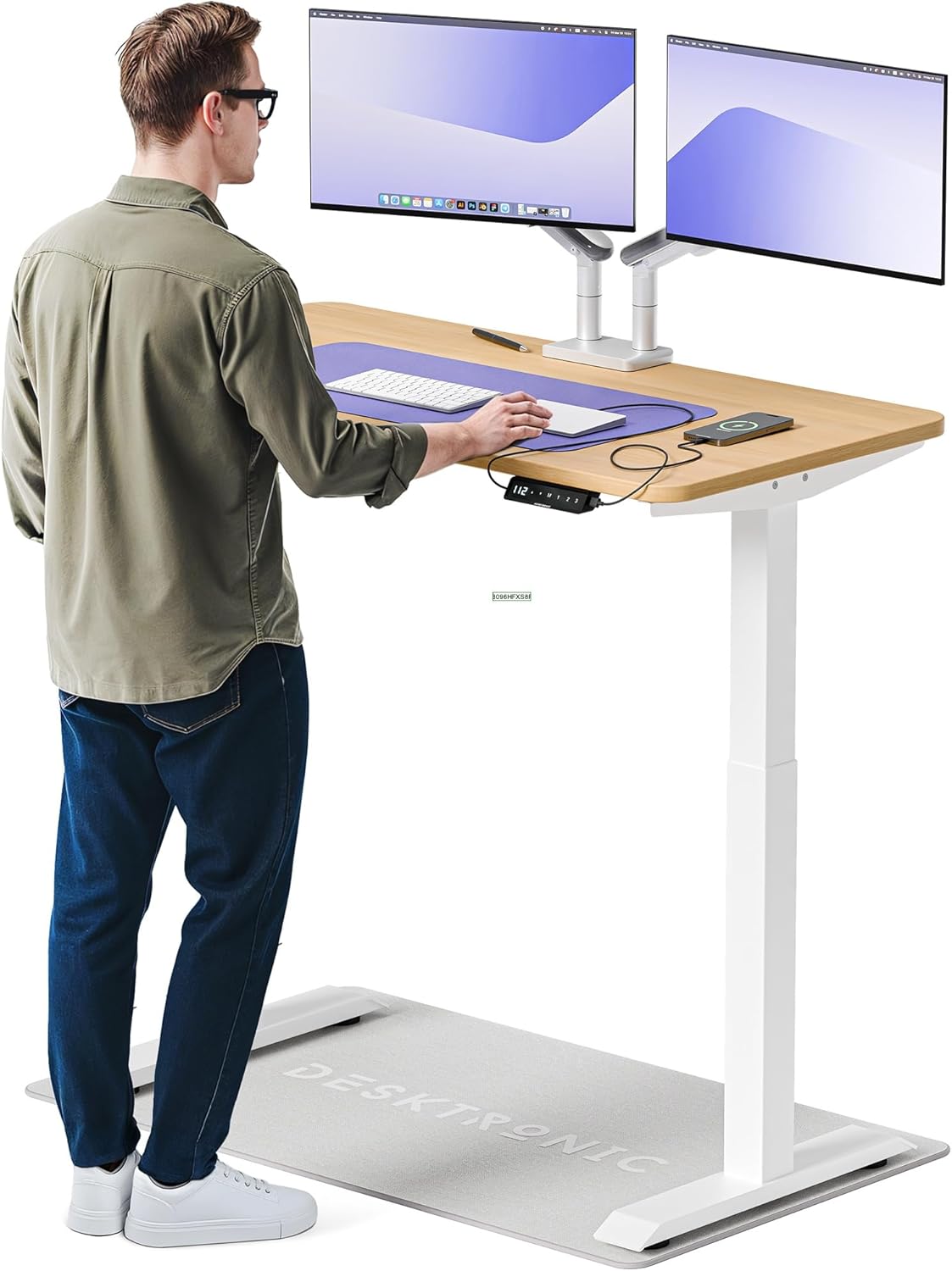 Height adjustable desk (120 x 60 cm), sitting and standing desk with charging sockets, desk height adjustable, electric touch screen and steel feet, desk height adjustable from Desktronic - QUORE