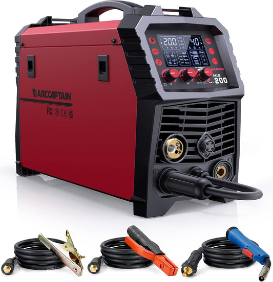 ARCCAPTAIN MIG MAG Soldeerstation, 200Amp 6-in-1 MIG-gas/gasvrij MIG-kernflux/gecoate elektrode/TIG-lift/puntlassen/draadpistool 230V aluminium multi-proces lasmachine