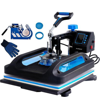 8-in-1 Hittepers Machine - 12x15" Digitale Transferpers - 360° Rotatie - Sublimatie voor T-shirts, Mok, Hoed & Meer - Zwart