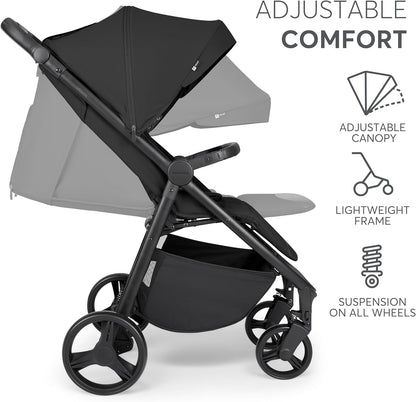 KikkaBoo Urban Kinderwagen, licht, vanaf de geboorte tot 22 kg, compact, EVA-wielen met vering, verstelbaar stuur, zwart