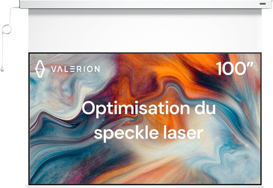 100 inch gemotoriseerd projectorscherm, mat wit, zero-speckle, stil en glad afrolbaar voor thuisbioscoop