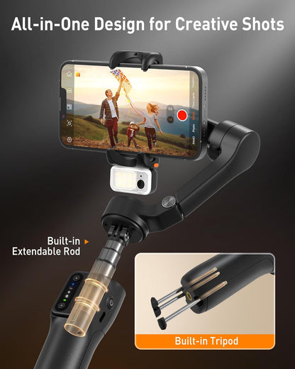 hohem iSteady V3 Gimbal Smartphone, geüpgraded 3-assige gimbal stabilisator, magnetische AI-tracker, afneembare controller, ingebouwde verlengpool en tripod, opvouwbare stabilisator voor live