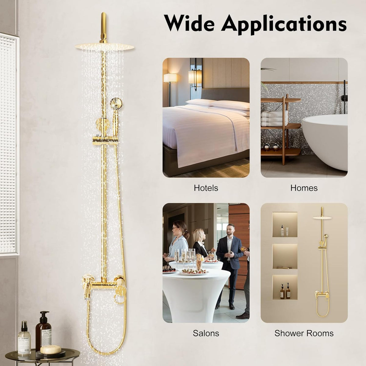 Douchesysteem Roestvrij Staal – Douche Set – Regendouche – Handdouche – Badkamer Paneel – Verstelbare Hoogte 80-117 cm – Gouden Kleur & 360° Draaibare Regendouchekop
