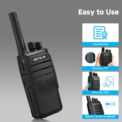 Retevis RT21 Walkie Talkie Nood Lange Afstand 16 Kanalen CTCSS/DCS VOX Squelch Radio's Oplaadbare EU plug Oplaadstation (2 paar, zwart)