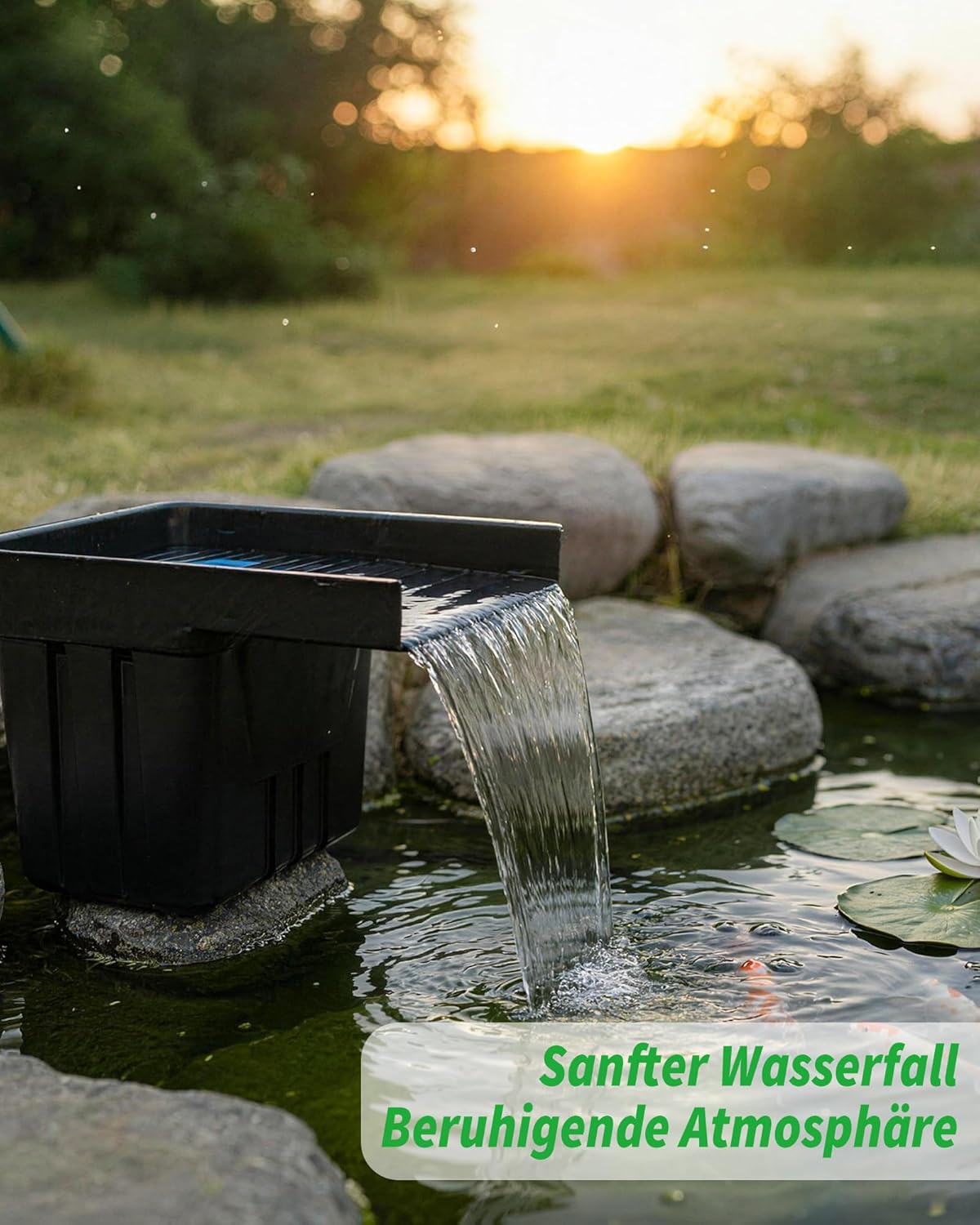 POPOSOAP Vijverwaterval met zonnepomp, watervaloverloop met 100 W zonnepaneel, 660 gph-vijverpomp, 3 m lange golfslang voor tuinvijvers