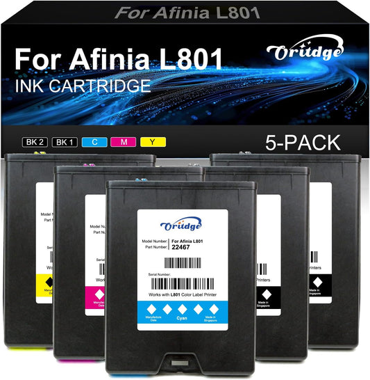 L801 vervangende inktpatronen voor Afinia L801 inktcartridge compatibel voor Afinia L801 Industrial Color Label printer (geel/magenta/cyaan/zwart, 5 stuks)