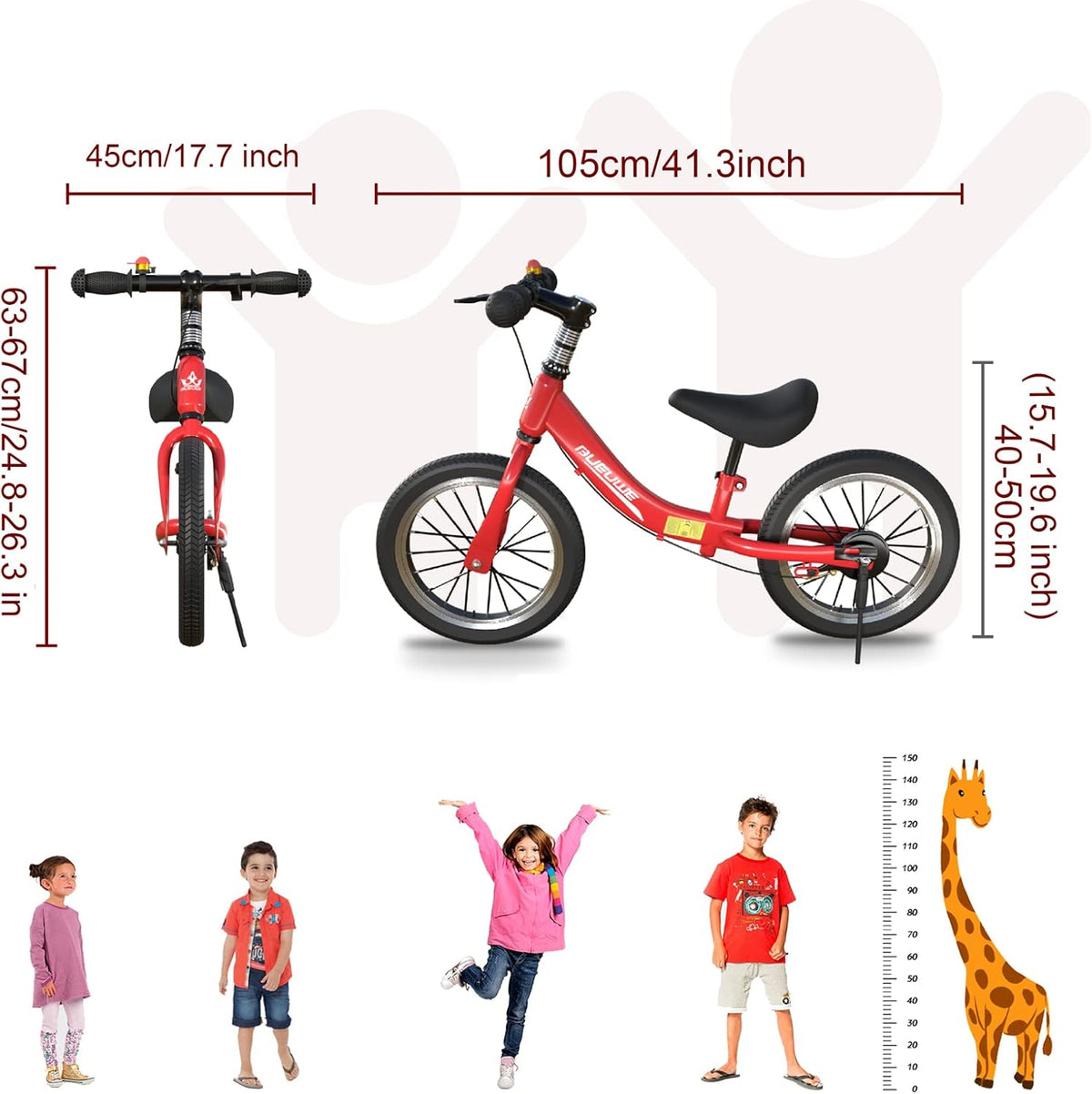 16 Inch Loopfiets Voor Kinderen Van 5-8 Jaar, Loopfiets Met Remmen, Verstelbaar Zadel, Lichtgewicht Koolstofstalen Frame Met Beugel, Stabiel En Duurzaam,Rood