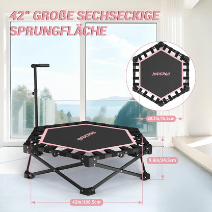 Fitness trampoline Ø106,5 cm – opvouwbare volwassen trampoline met verstelbare handgreep en veerkrachtig compact ontwerp – stil trampoline voor thuis workout