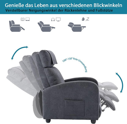 Recliner Chair Massage Heating Reclining Function, TV Chair Adjustable, Massage Chair with Remote Control, Recliner Fabric, Grey - QUORE