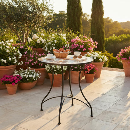 Mozaïek tuintafel, balkontafel, rond, 60 cm, mozaïektafel, mediterrane bijzettafel, mozaïek, ronde tuintafel